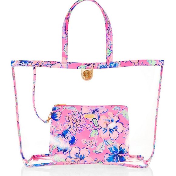 Lilly Pulitzer Handbags - Woman's Handbags Lilly Pulitzer Kendyl Tote New NWT Clear Pink Floral Beach Bag